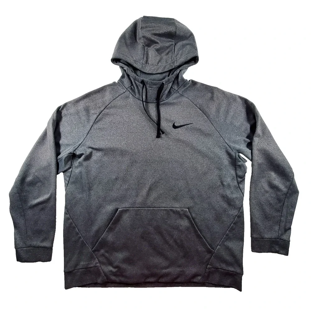 Nike Therma-FIT Hoodie XXL Gray Pullover Swoosh Athletic Sweatshirt
